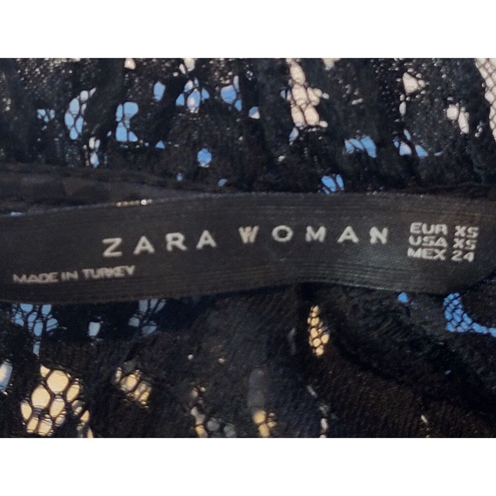 ZARA X-Small Sheer Black Lace Blouse Pullover Bell Sleeves 3 Tiered Lace Cuff - Picture 6 of 14